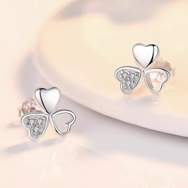 Crystal Love Clover Stud Earrings 925 Sterling Silver Women Girls Jewellery Gift