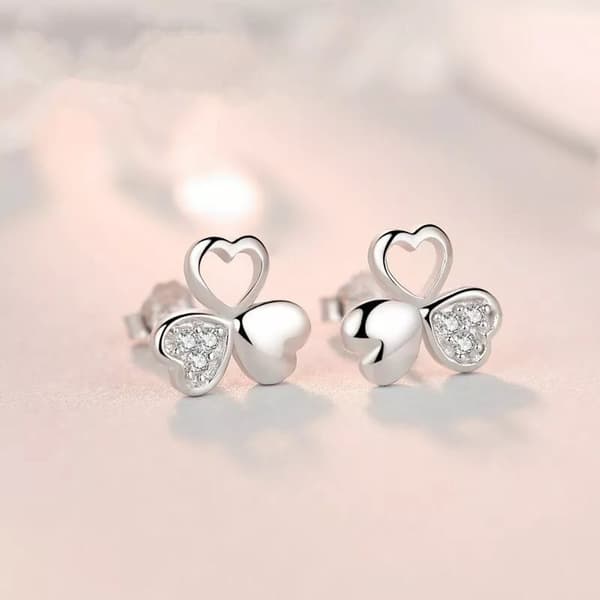 Crystal Love Clover Stud Earrings 925 Sterling Silver Women Girls Jewellery Gift