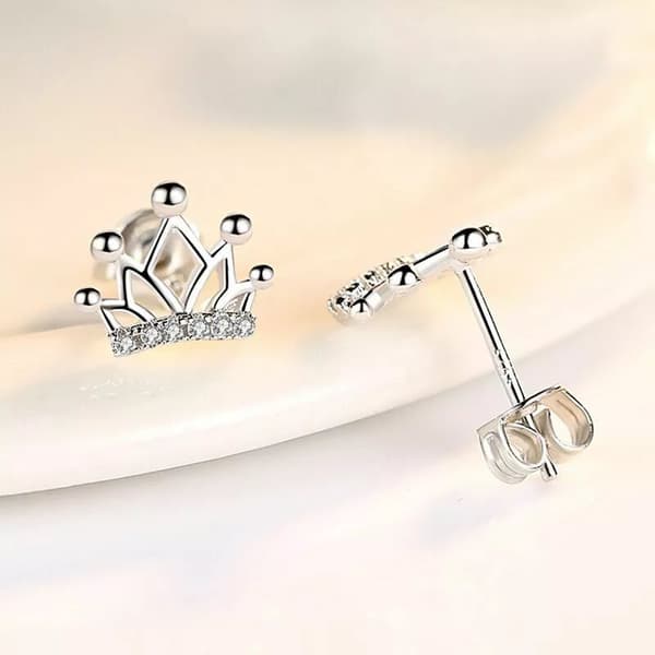 Womens Girls 925 Sterling Silver Crystal Crown Stud Earrings Jewellery Gift UK