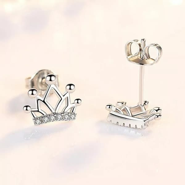 Womens Girls 925 Sterling Silver Crystal Crown Stud Earrings Jewellery Gift UK