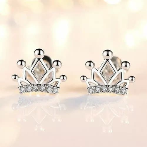 Womens Girls 925 Sterling Silver Crystal Crown Stud Earrings Jewellery Gift UK
