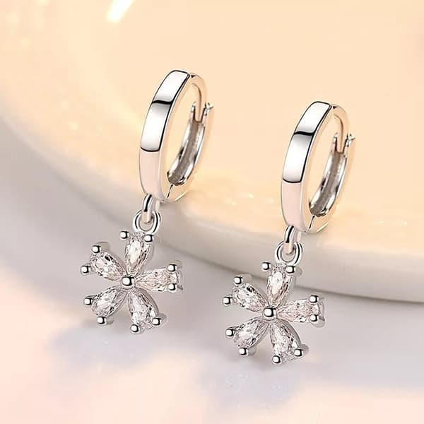 925 Sterling Silver Crytal Flower Hoop Earrings Women Girls Jewellery Gift