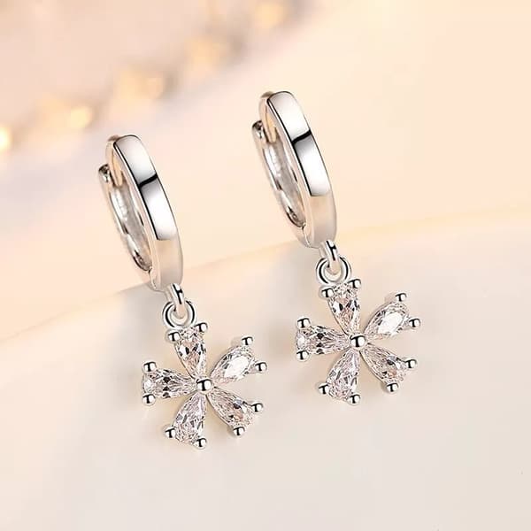 925 Sterling Silver Crytal Flower Hoop Earrings Women Girls Jewellery Gift