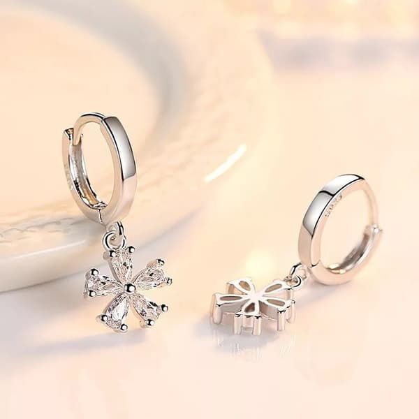 925 Sterling Silver Crytal Flower Hoop Earrings Women Girls Jewellery Gift