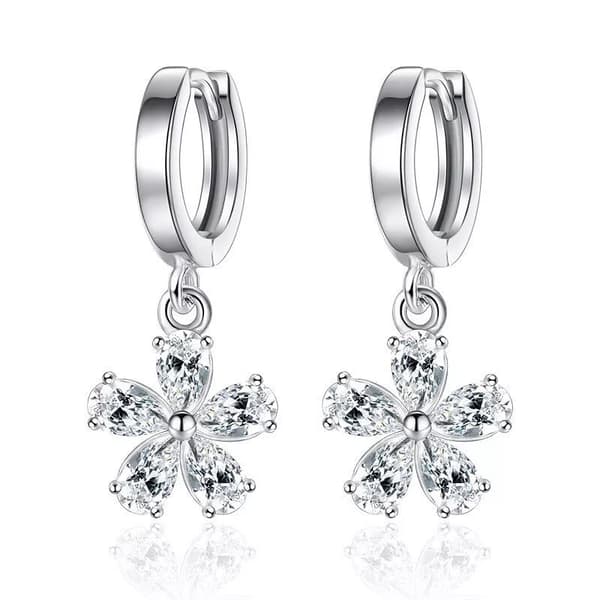 925 Sterling Silver Crytal Flower Hoop Earrings Women Girls Jewellery Gift