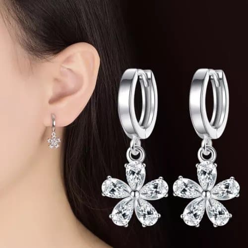 925 Sterling Silver Crytal Flower Hoop Earrings Women Girls Jewellery Gift