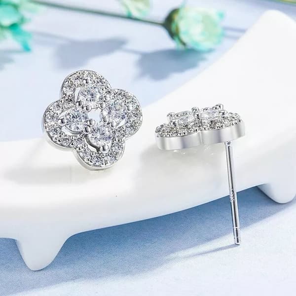 925 Sterling Silver Crystal Clover Stud Earrings Womens Girls Jewellery Gift