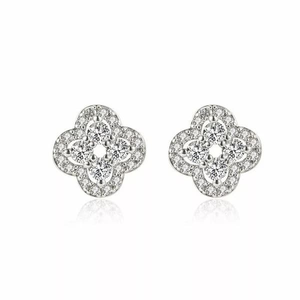 925 Sterling Silver Crystal Clover Stud Earrings Womens Girls Jewellery Gift