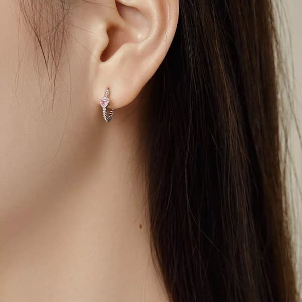 925 Sterling Silver Crystal Pink Heart Hoop Earrings Women Jewellery Gift UK