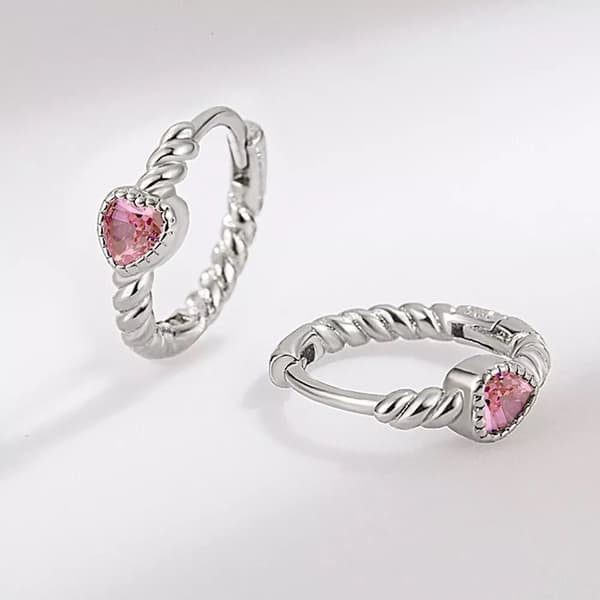 925 Sterling Silver Crystal Pink Heart Hoop Earrings Women Jewellery Gift UK