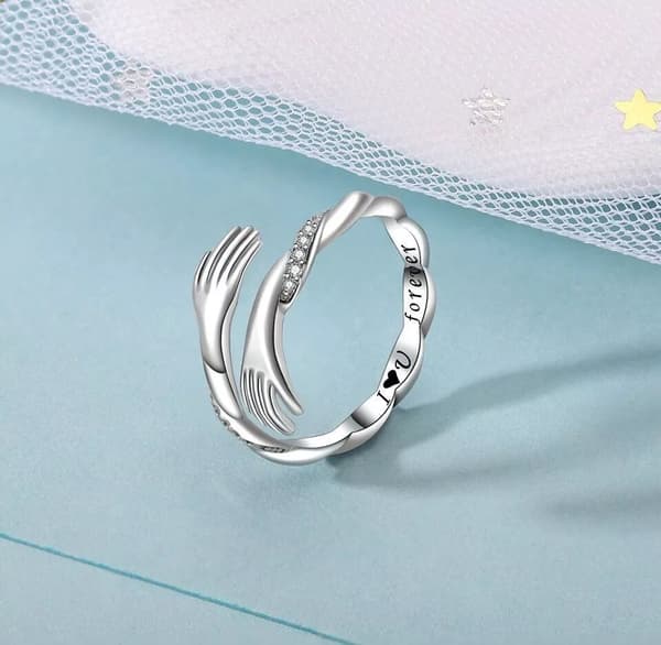 925 Sterling Silver Crystal Love Hug Adjustable Ring Women Girls Jewellery Gift
