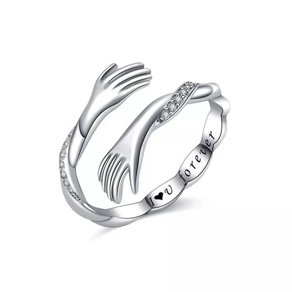 925 Sterling Silver Crystal Love Hug Adjustable Ring Women Girls Jewellery Gift