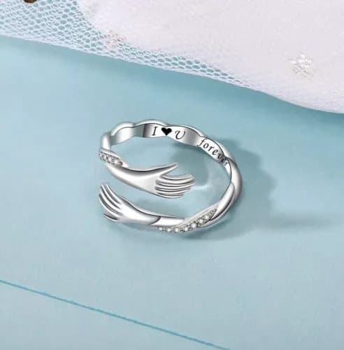 925 Sterling Silver Crystal Love Hug Adjustable Ring Women Girls Jewellery Gift