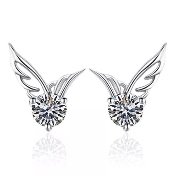 925 Sterling Silver Crystal Angel Wing Stud Earrings Women Girls Jewellery Gift