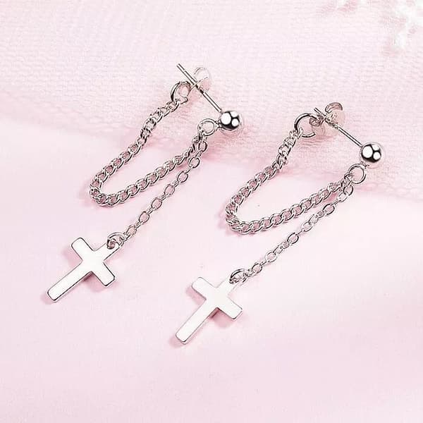 925 Sterling Silver Cross Chain Drop Stud Earrings Women Girls Jewellery Gift UK
