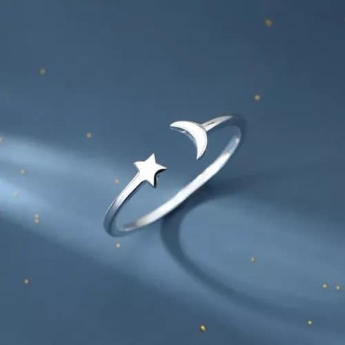 925 Sterling Silver Moon Star Adjustable Ring Womens Girls Jewellery Gift UK