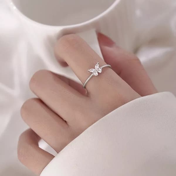 925 Sterling Silver Crystal Butterfly Adjustable Ring Women Girls Jewellery Gift