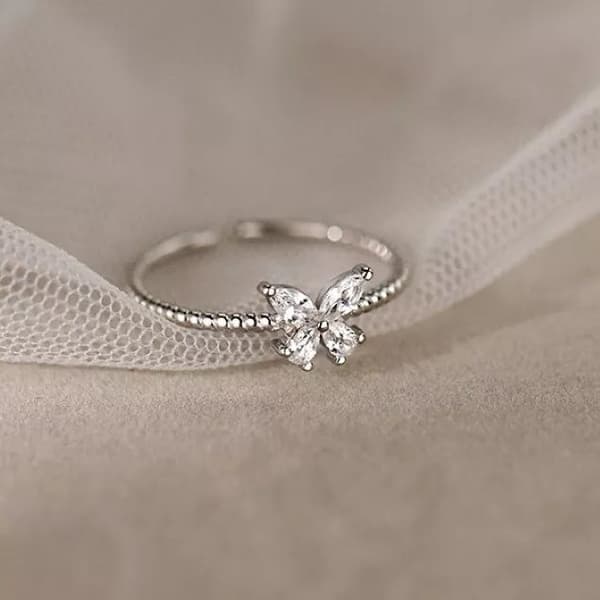 925 Sterling Silver Crystal Butterfly Adjustable Ring Women Girls Jewellery Gift