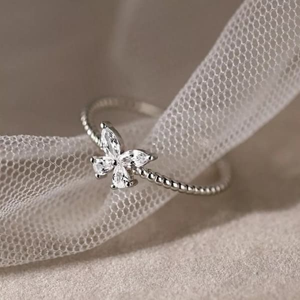 925 Sterling Silver Crystal Butterfly Adjustable Ring Women Girls Jewellery Gift