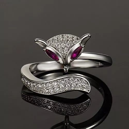 Elegant Crystal Fox Shaped Adjustable Ring 925 Sterling Silver Women Jewellery