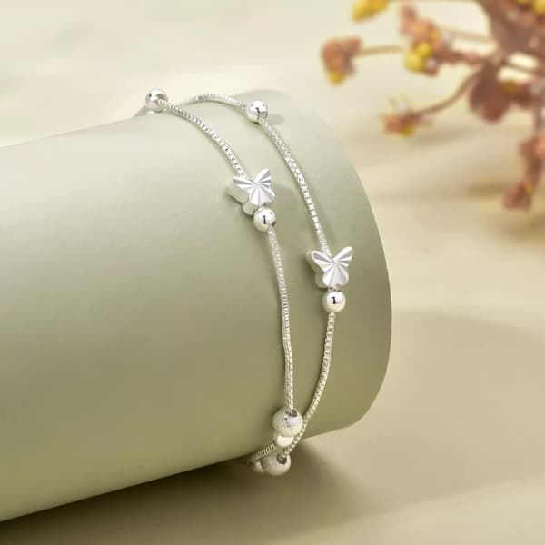 925 Sterling Silver Butterfly Bead Linked Adjustable Bracelet Jewellery Gift