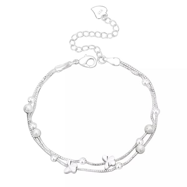925 Sterling Silver Butterfly Bead Linked Adjustable Bracelet Jewellery Gift