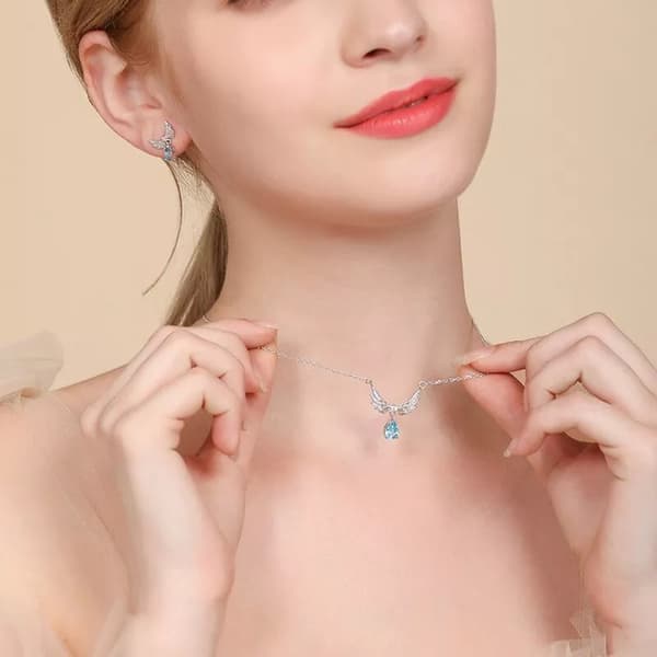 925 Sterling Silver Crystal Angel Wing Moonstone Pendant Necklace Jewellery Gift