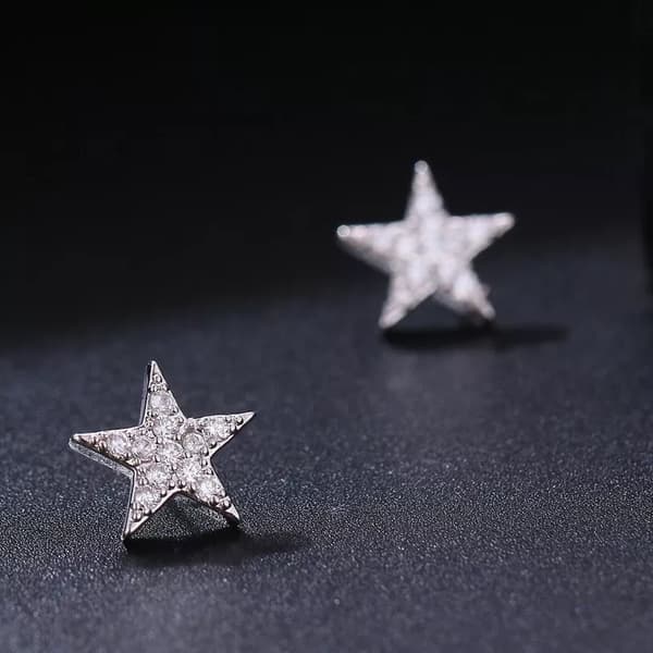 925 Sterling Silver Crystal Star Stud Earrings Women Girls Jewellery Gift UK