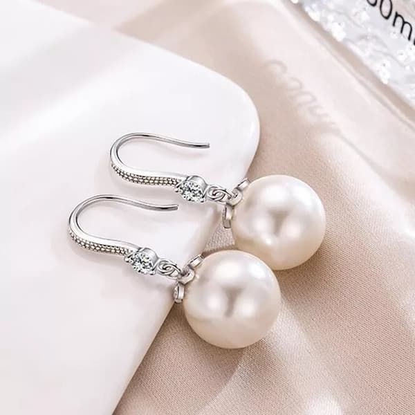 925 Sterling Silver Crystal Pearl Drop Hook Earrings Women Girls Jewellery Gift