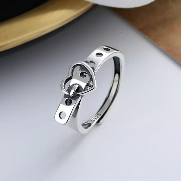 Vintage Heart Belt Adjustable Ring 925 Sterling Silver Girls Women Jewellery UK