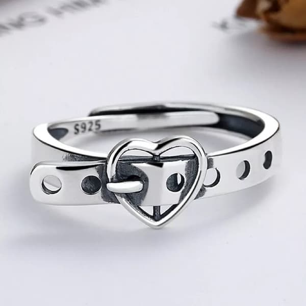 Vintage Heart Belt Adjustable Ring 925 Sterling Silver Girls Women Jewellery UK