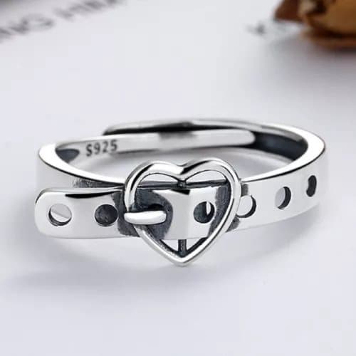 Vintage Heart Belt Adjustable Ring 925 Sterling Silver Girls Women Jewellery UK