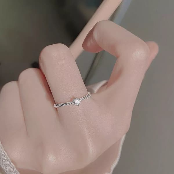 925 Sterling Silver Crystal Adjustable Ring Fashion Women Girls Jewellery Gift