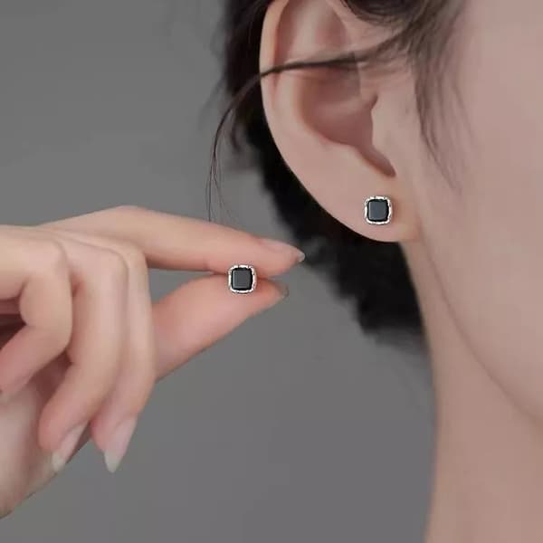 925 Sterling Silver Black CZ Square Shaped Stud Earrings Women Jewellery Gift