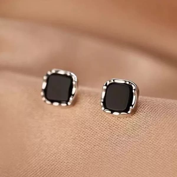 925 Sterling Silver Black CZ Square Shaped Stud Earrings Women Jewellery Gift