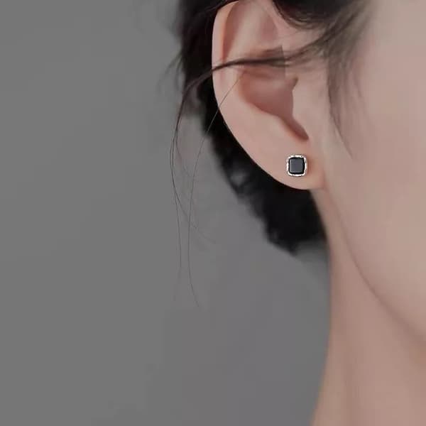 925 Sterling Silver Black CZ Square Shaped Stud Earrings Women Jewellery Gift