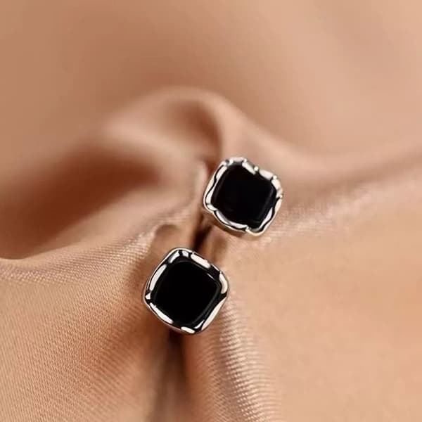 925 Sterling Silver Black CZ Square Shaped Stud Earrings Women Jewellery Gift