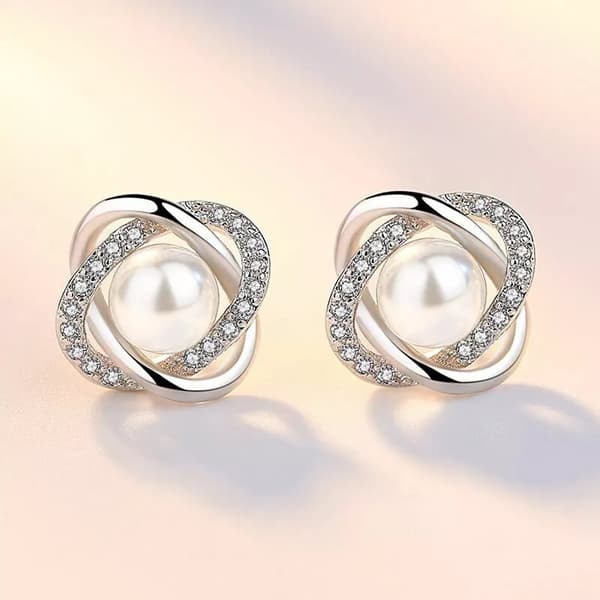 Crystal Pearl Twist Stud Earrings 925 Sterling Silver Jewellery Women Gift UK