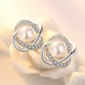 Miniatyrbild 1 av 8: Crystal Pearl Twist Stud Earrings 925 Sterling Silver Jewellery Women Gift UK