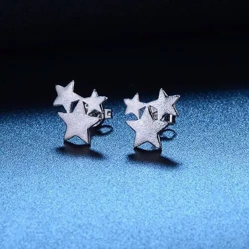 925 Sterling Silver Triple Star Linked Stud Earrings Women Girls Jewellery Gift