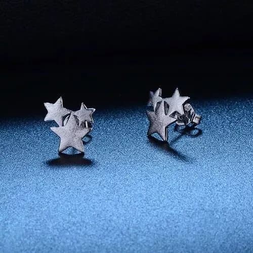 925 Sterling Silver Triple Star Linked Stud Earrings Women Girls Jewellery Gift