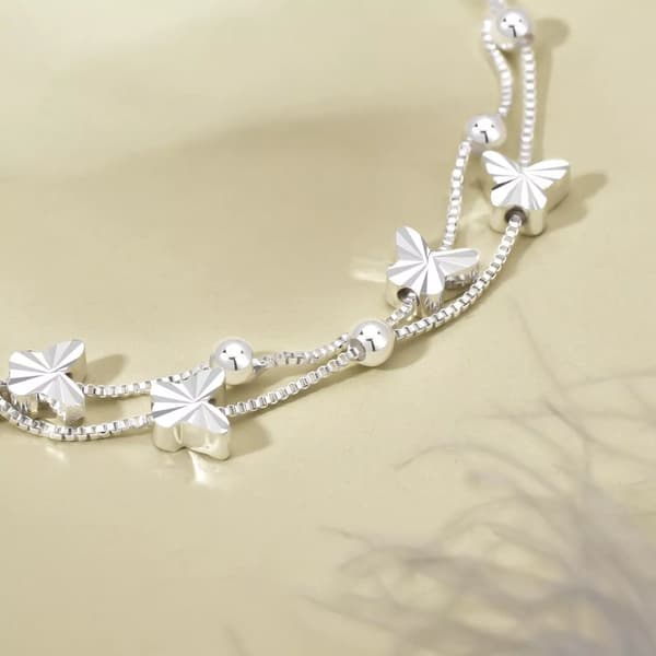 925 Sterling Silver Butterfly Bead Linked Adjustable Bracelet Women Jewellery UK