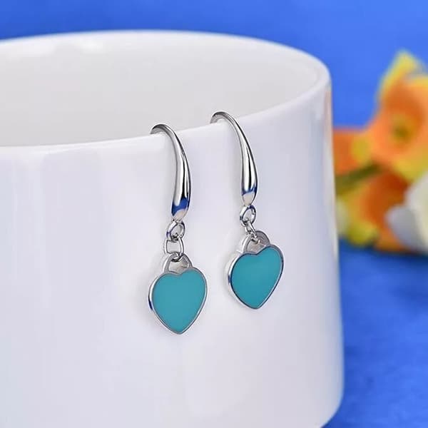 925 Sterling Silver Light Blue Heart Drop Hook Earrings Jewellery Women Gift