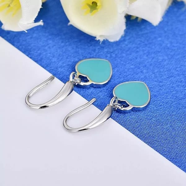 925 Sterling Silver Light Blue Heart Drop Hook Earrings Jewellery Women Gift