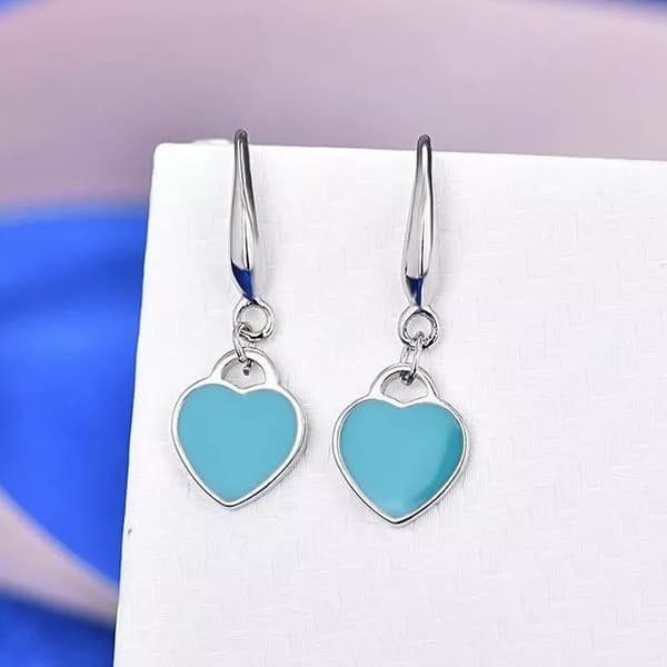 925 Sterling Silver Light Blue Heart Drop Hook Earrings Jewellery Women Gift
