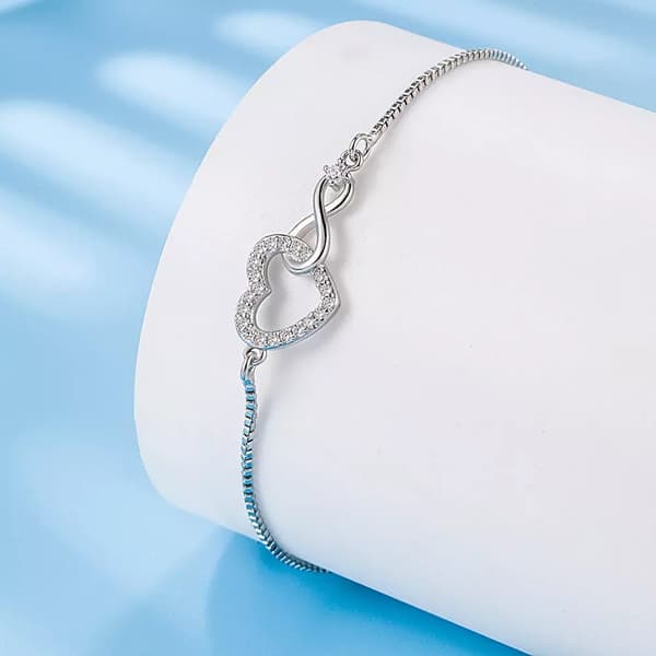 925 Sterling Silver Crystal Heart Fahsion Adjustable Bracelet Women Jewellery