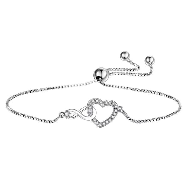 925 Sterling Silver Crystal Heart Fahsion Adjustable Bracelet Women Jewellery