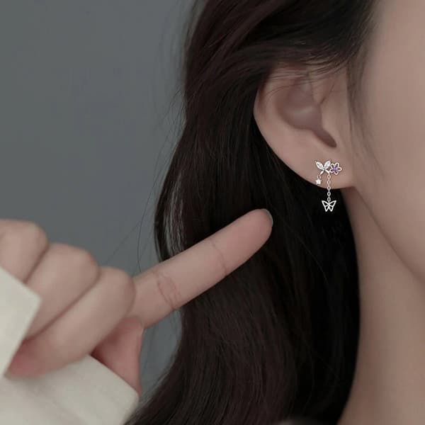 925 Sterling Silver Crystal Butterfly Drop Stud Earrings Jewellery Gift UK