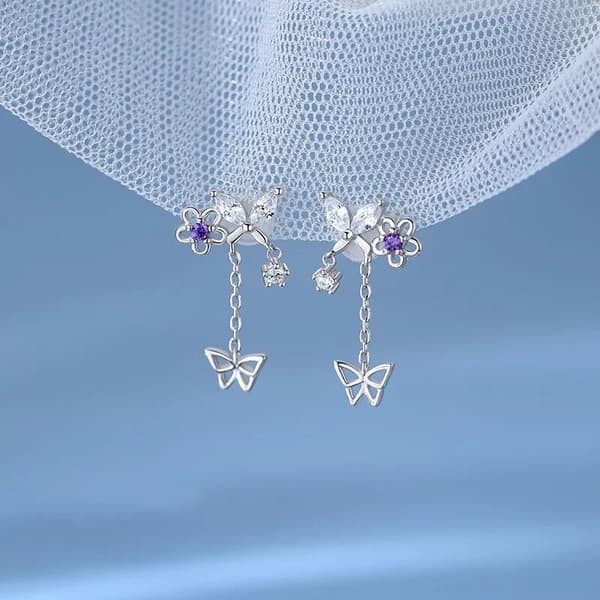 925 Sterling Silver Crystal Butterfly Drop Stud Earrings Jewellery Gift UK