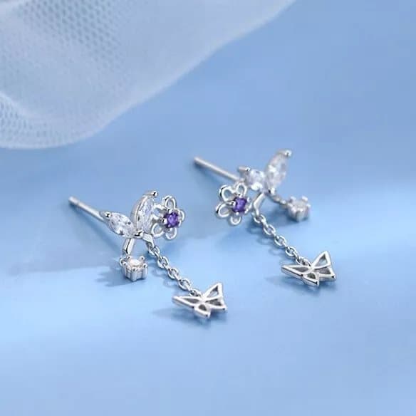 925 Sterling Silver Crystal Butterfly Drop Stud Earrings Jewellery Gift UK